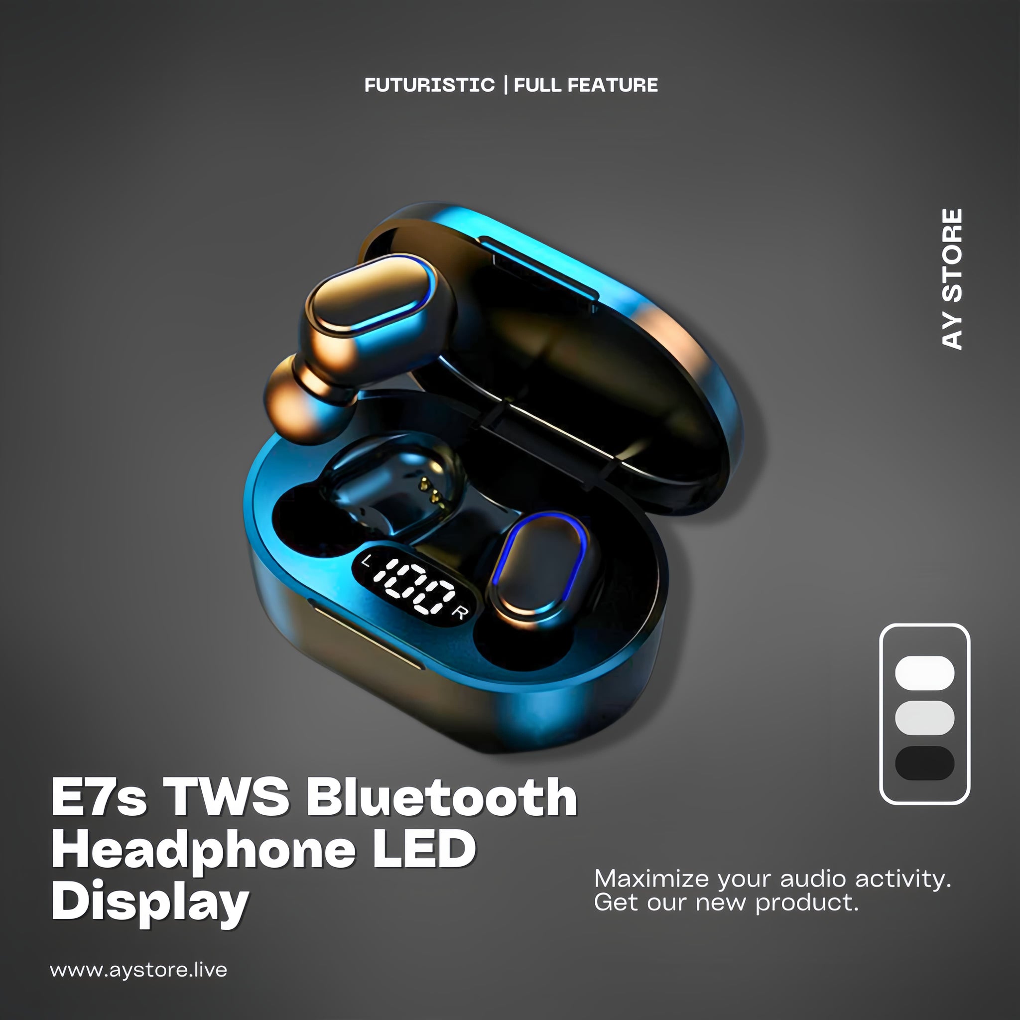 شاشة LED لسماعات الرأس E7s TWS بتقنية البلوتوث